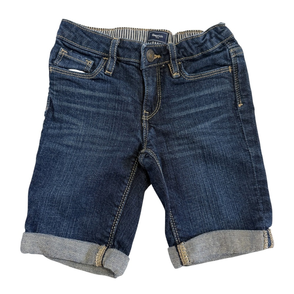Gap Kids Boys Size 5 Dark Indigo SB Bermuda Denim Shorts Adjustable Waist 410343